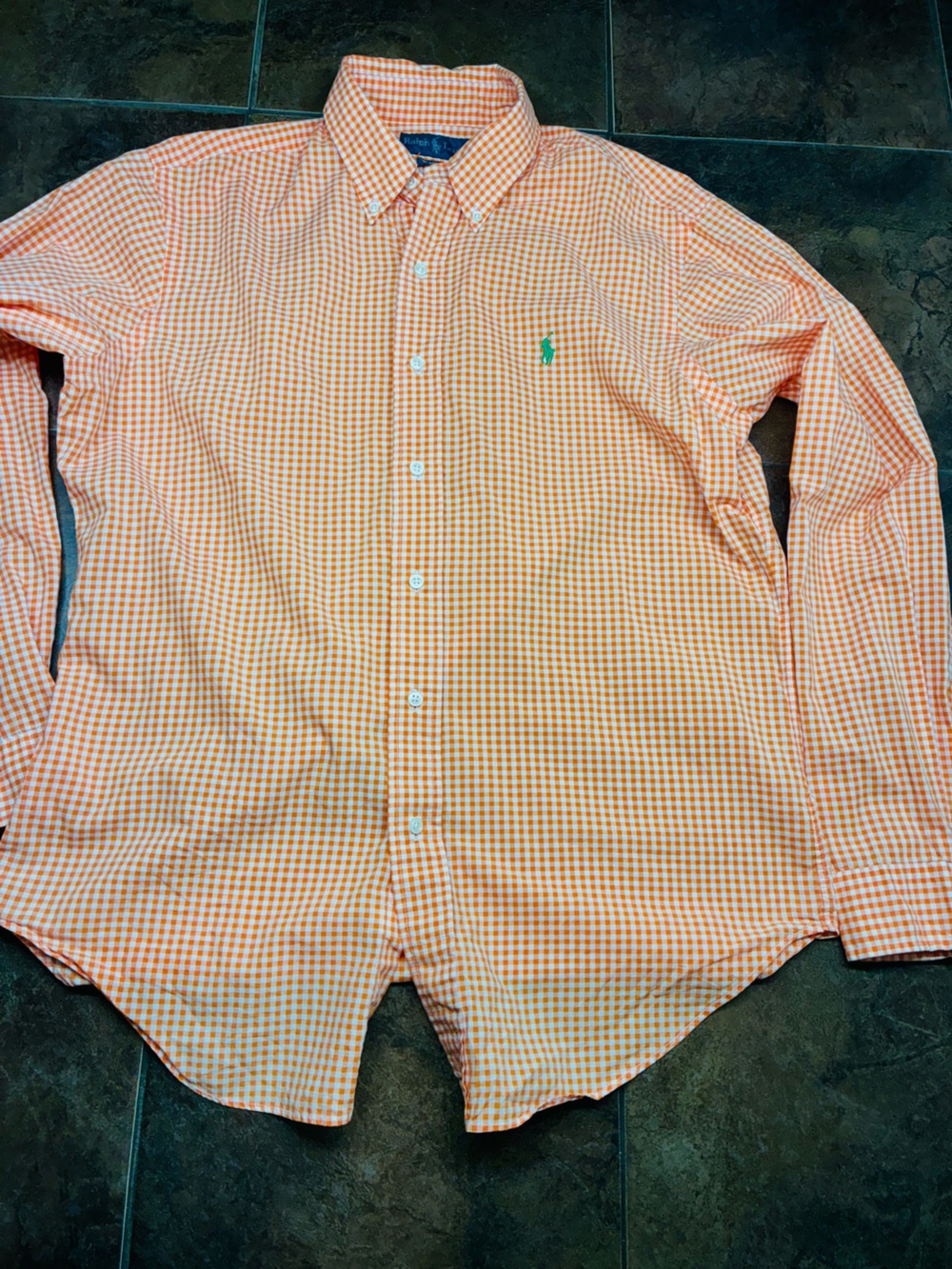 Ralph Lauren Orange Button-Down Shirt with Green Pony